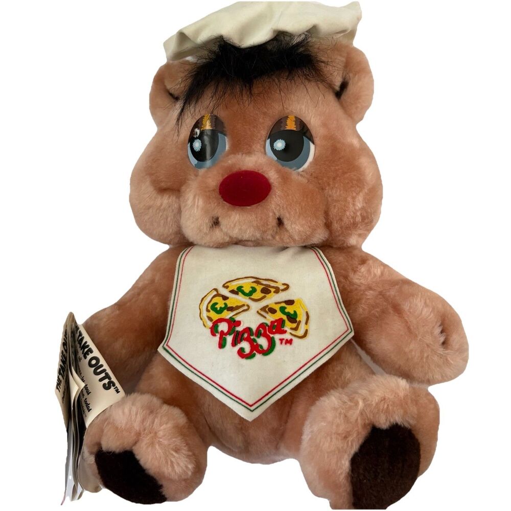 Vintage 1980s Takeouts Pizza Bear ALDO Plush Korea Chef Hat Stuffed Animal w/Tag